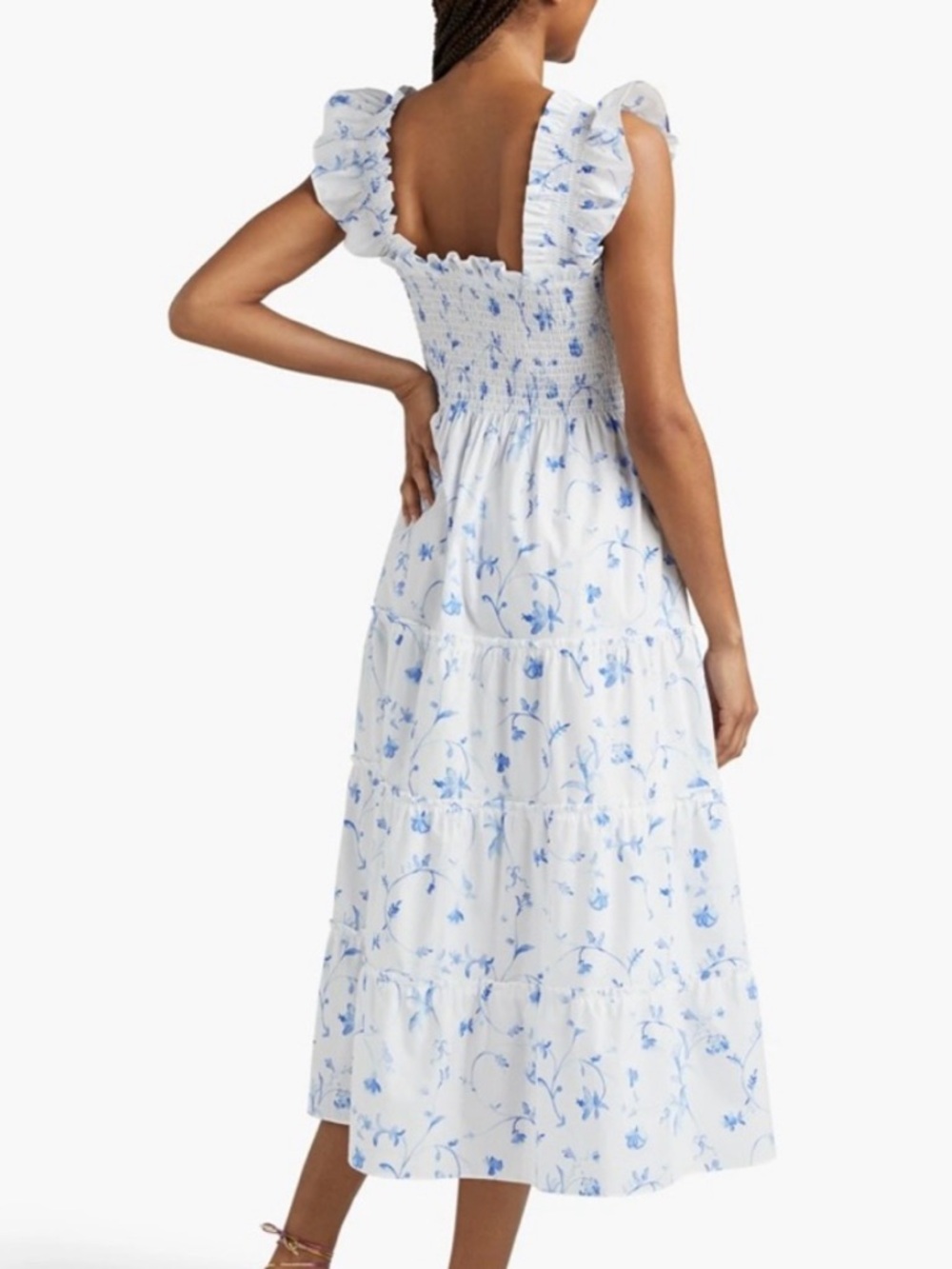 Hill House The Ellie Nap Dress Women’s L Blue Botanical Floral Midi Smocked - Picture 2 of 12